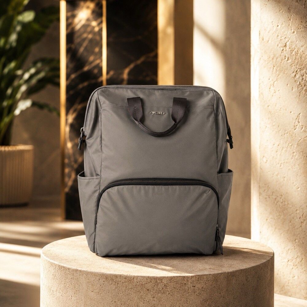 TUMI Voyageur Irma Framed Large Nylon Backpack Gray Laptop Travel Bag